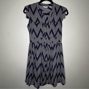 Anthropologie 11.1 Tylho Blue and White Print V Neck Shirt Dress Size Small